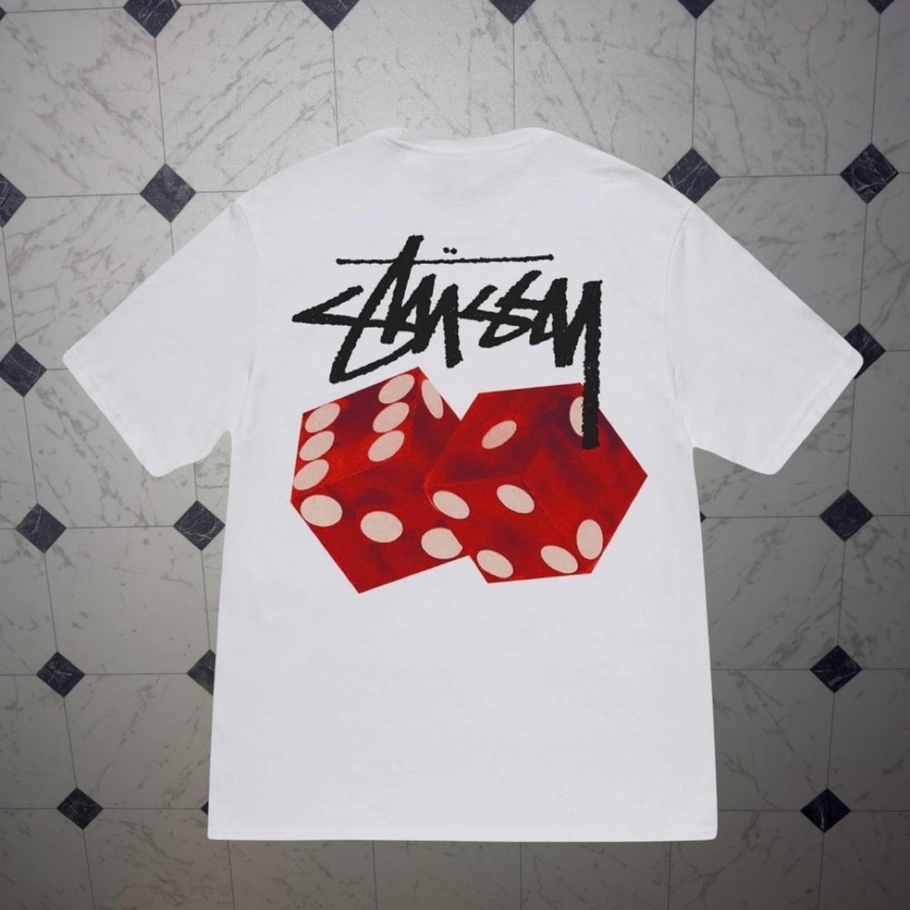 Stussy Diced Out Red Dice Graphic White Tee Size M